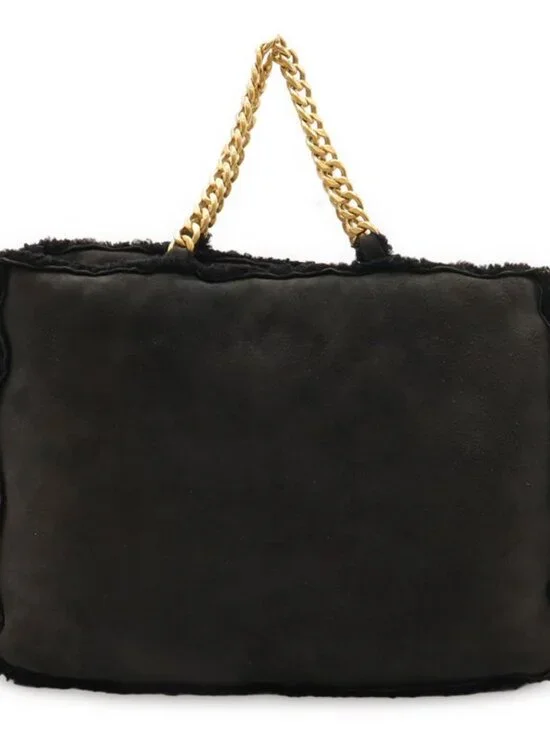 Chanel Mouton Chain Tote Bag Shoulder Leather Black Gold Hardware - Picture 1 of 9